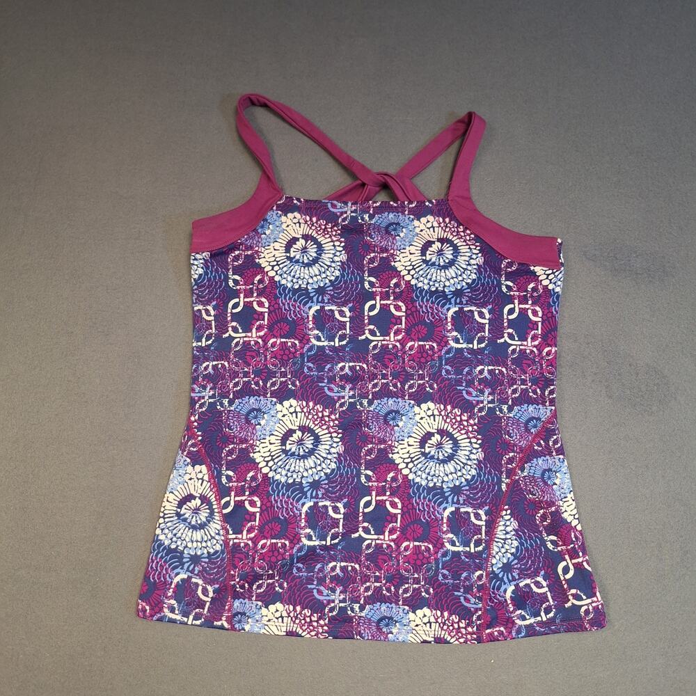 Tulah Workout Top Shelf Bra Size Large Purple Blue Cross Back